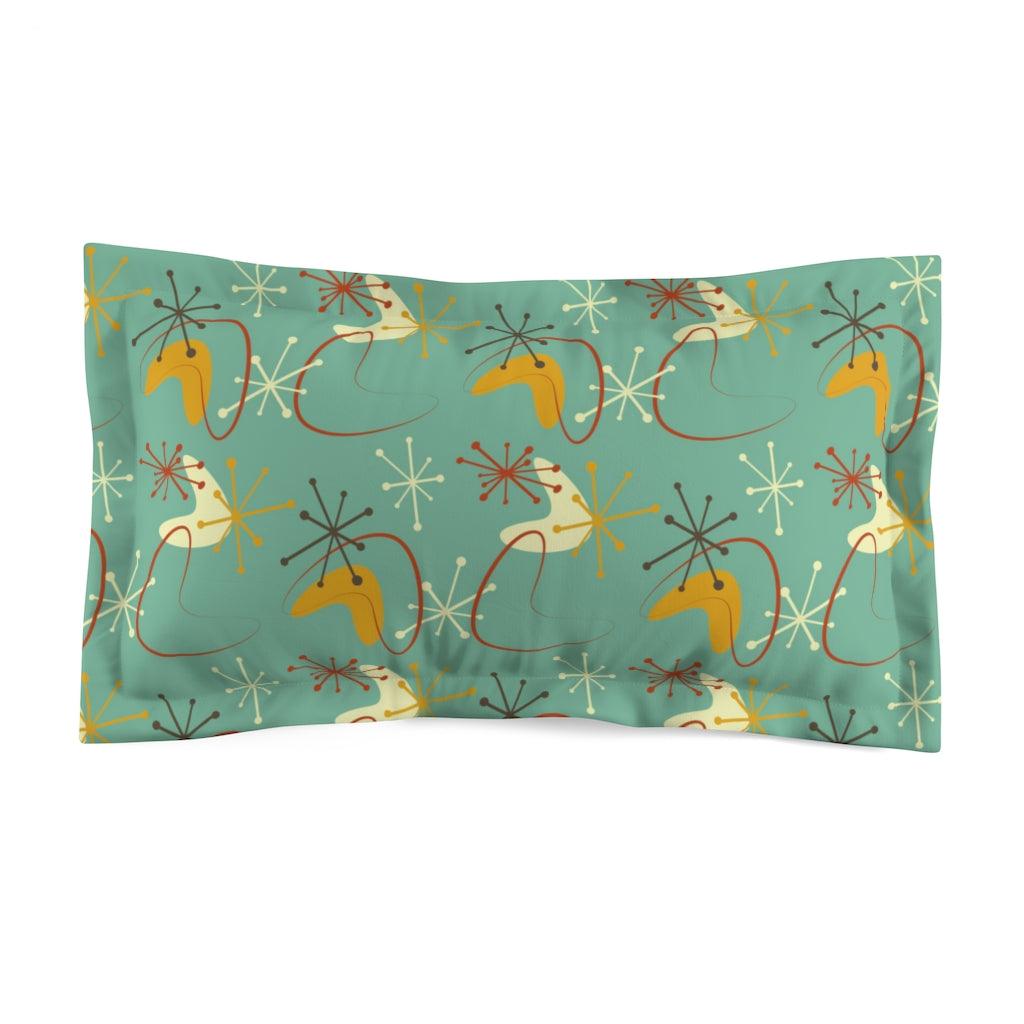 Atomic Burst and Boomerang Retro Blue & Mustard MCM Pillow Sham | lovevisionkarma.com