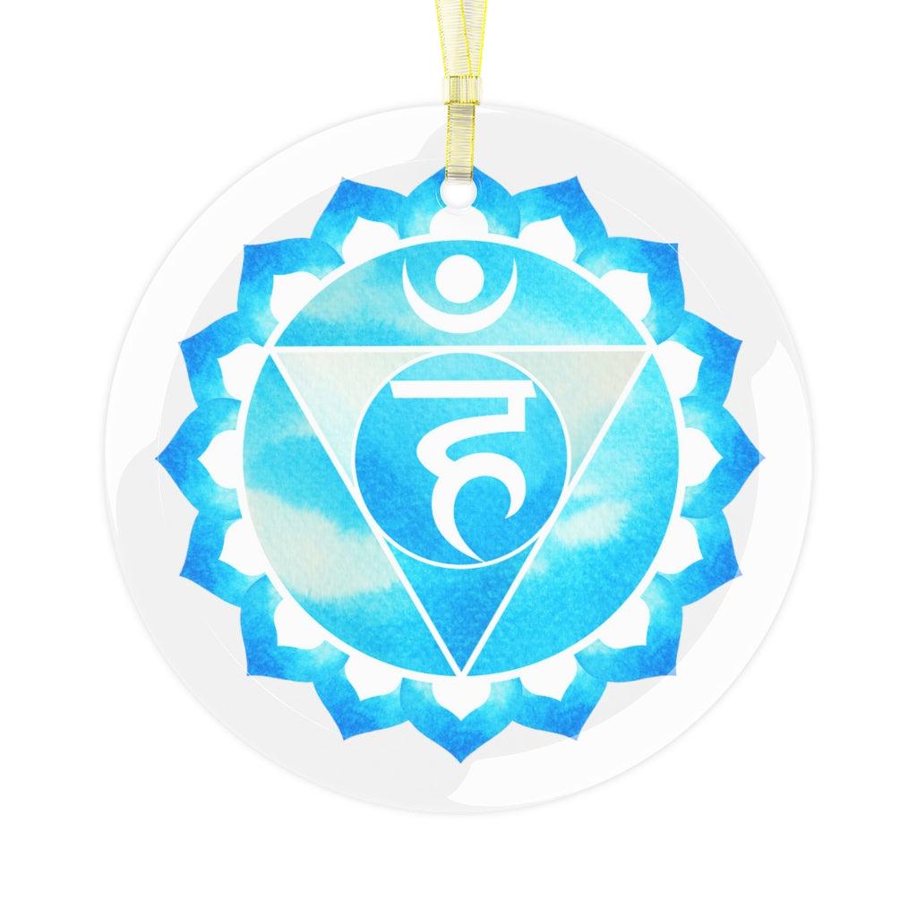 Vishuddha, Throat or Fifth Chakra Glass Ornament, Yoga Christmas Ornament | lovevisionkarma.com