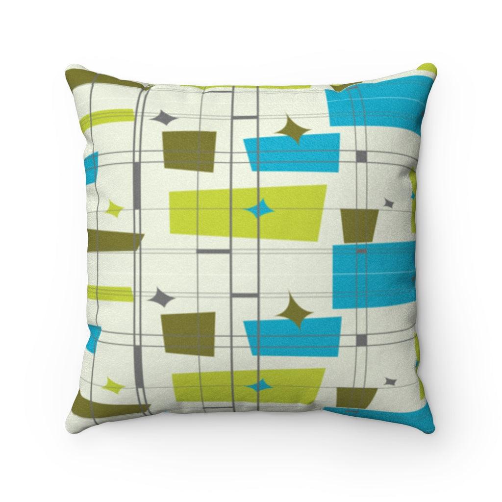 Vintage Retro 50's Abstract Mid Century Blue & Green Pillow | lovevisionkarma.com