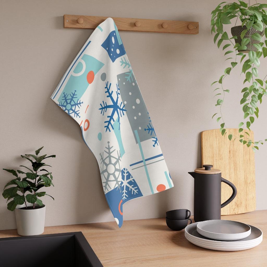 Retro Mod Snowflake Christmas Kitchen Tea Towel | lovevisionkarma.com