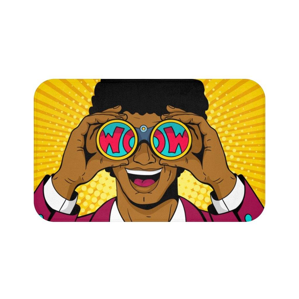 "Wow" Binoculars Man Comic Pop Art Funny Bath Mat | lovevisionkarma.com