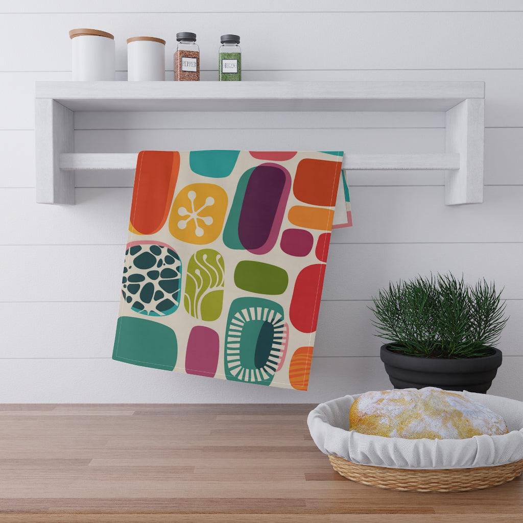 Retro Mid Century Colorful Abstract Tea Towel | lovevisionkarma.com