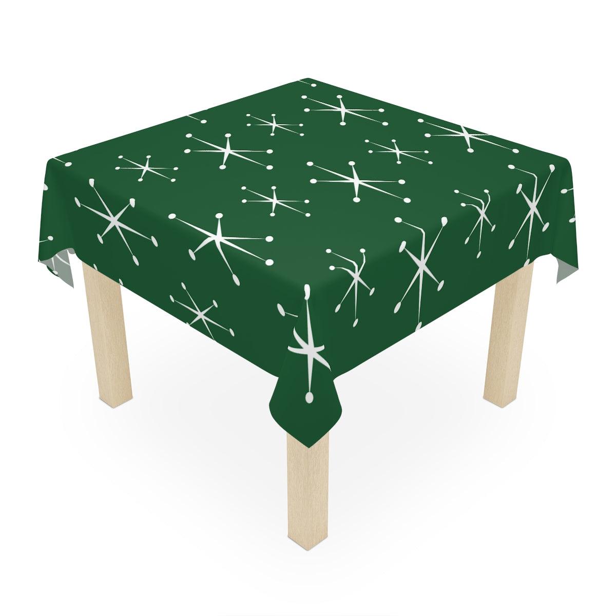 Atomic Starburst Retro 50s Festive Green MCM Tablecloth | lovevisionkarma.com