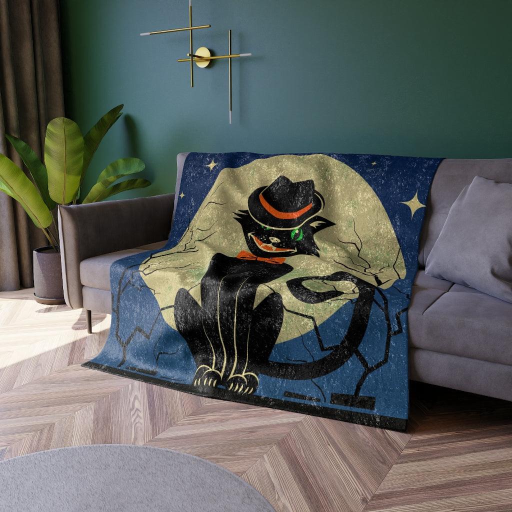 Atomic Cat Vintage Style MCM Halloween Crushed Velvet Blanket | lovevisionkarma.com