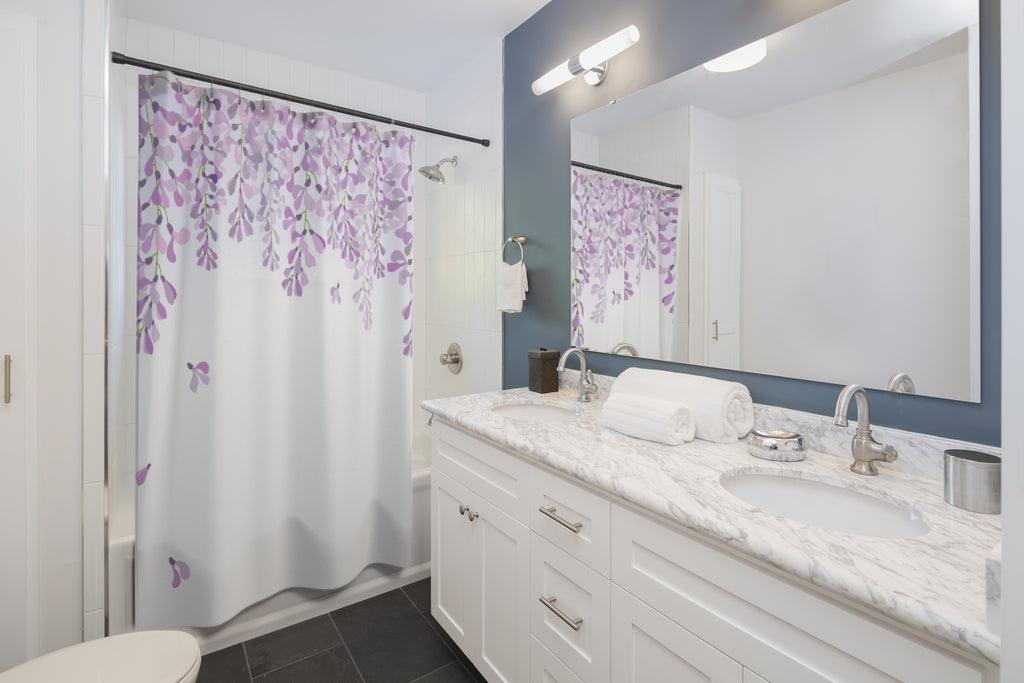 Wisteria Dangling Clusters Botanical Shower Curtain - Purple Hue at the Top | lovevisionkarma.com