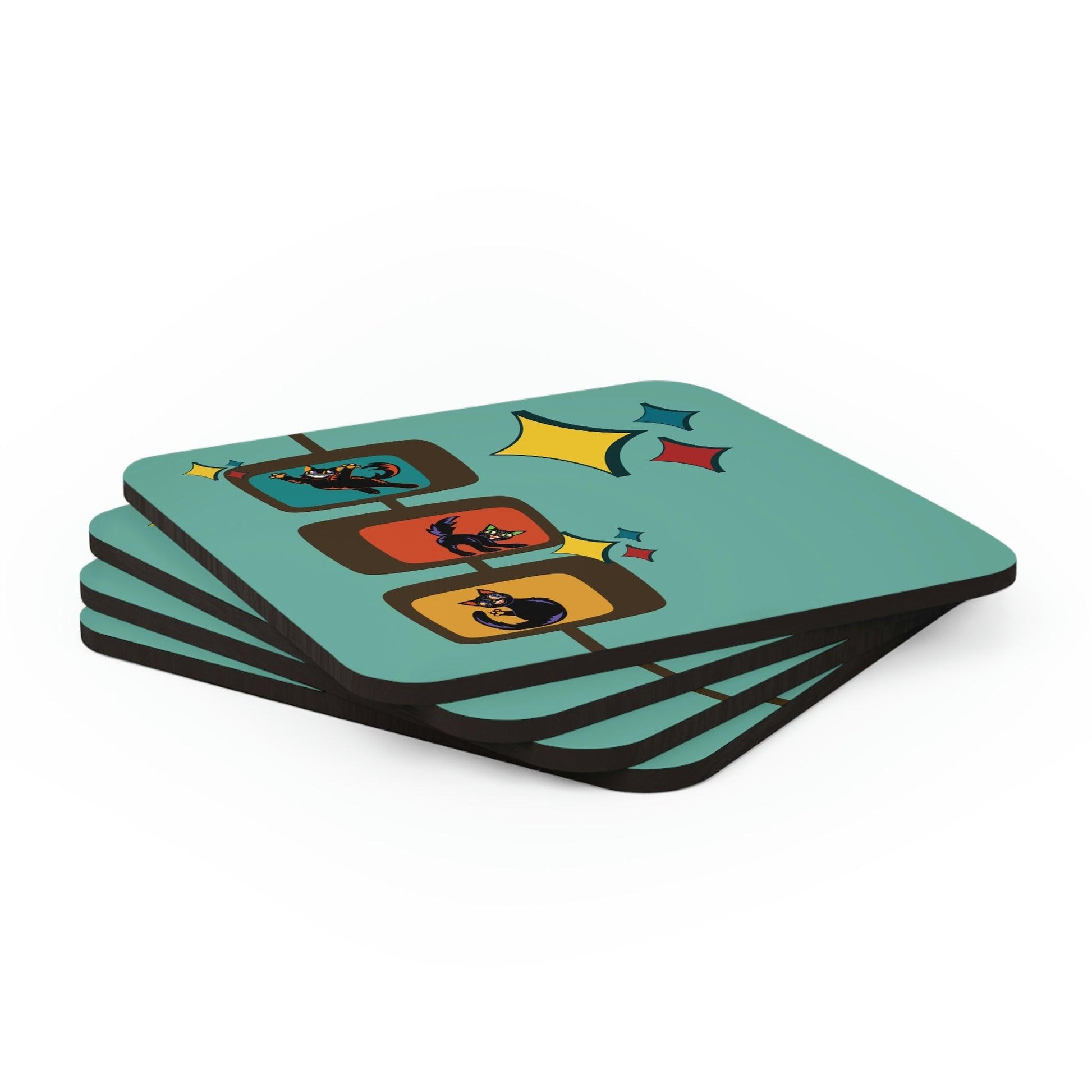 Atomic Cats Mid Century Mod Blue Coaster Set | lovevisionkarma.com