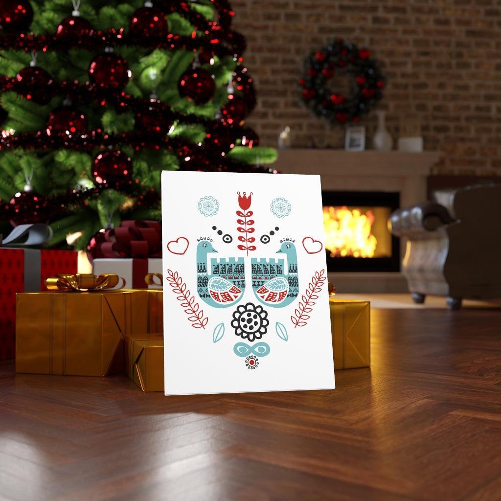 Scandinavian Nordic Folk Art Blue & Red Love Birds Canvas Gallery Wrap | lovevisionkarma.com