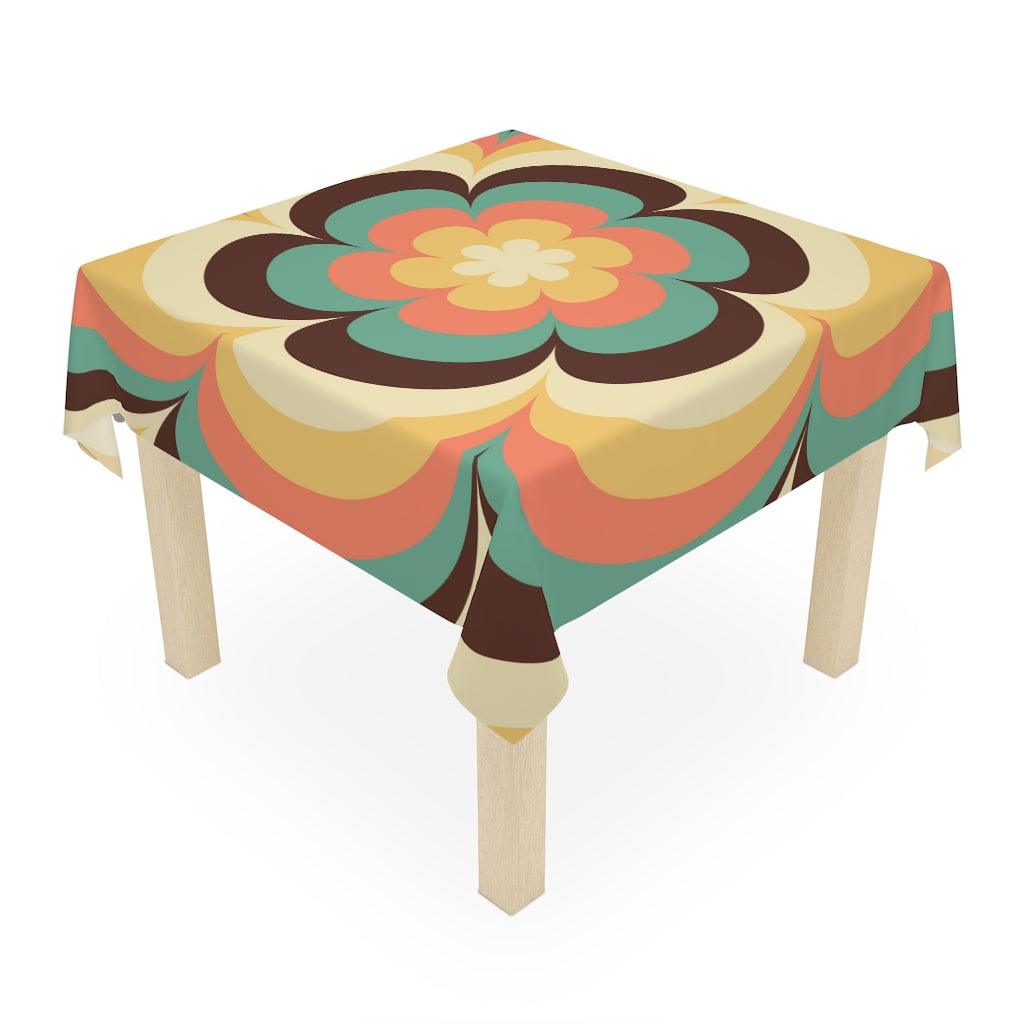 Groovy 1960s 70s Retro Mid Century Flower Burst Multicolor Tablecloth | lovevisionkarma.com