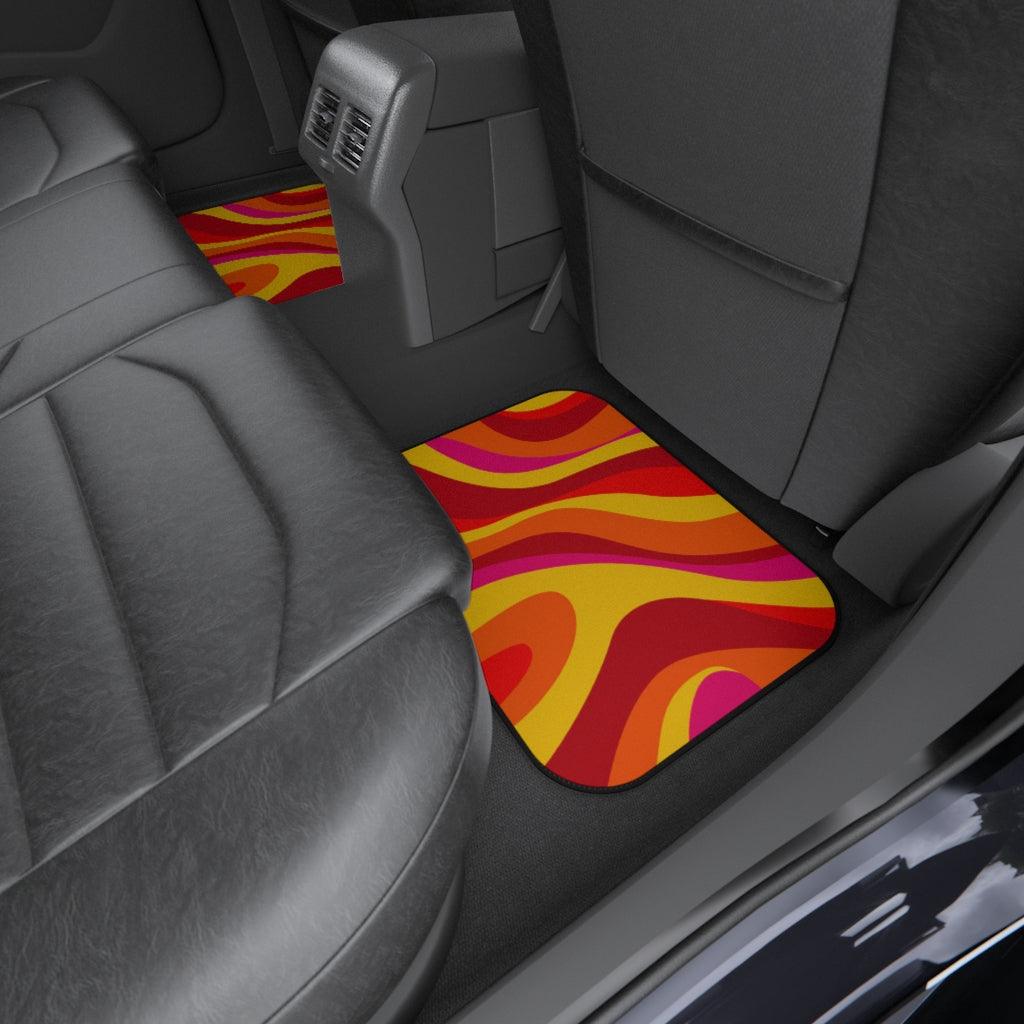 Groovy 60's Retro Hippie Swirl Orange, Red & Yellow MCM Car Mats (Set of 4) | lovevisionkarma.com