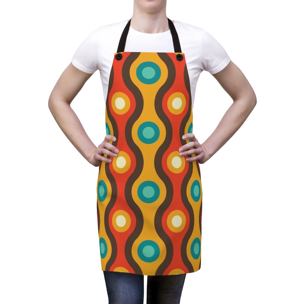 Retro Mid Century Circles & Wavy Lines Multicolor Apron | lovevisionkarma.com