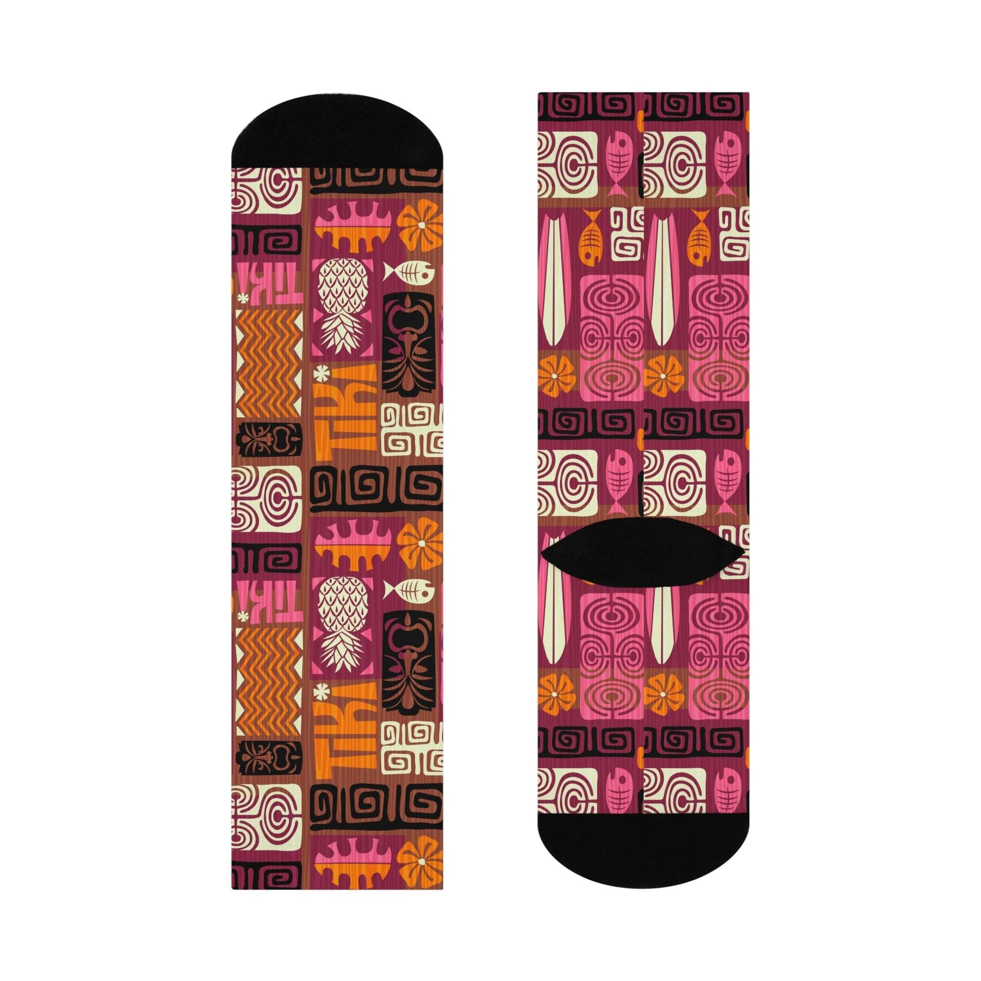 Retro Tiki 1960s Funky MCM Brown, Orange & Pink Cushioned Crew Socks | lovevisionkarma.com