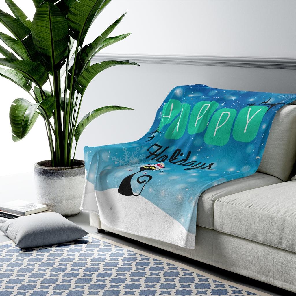Mid Century Atomic Cat Christmas Velveteen Lightweight Blanket | lovevisionkarma.com