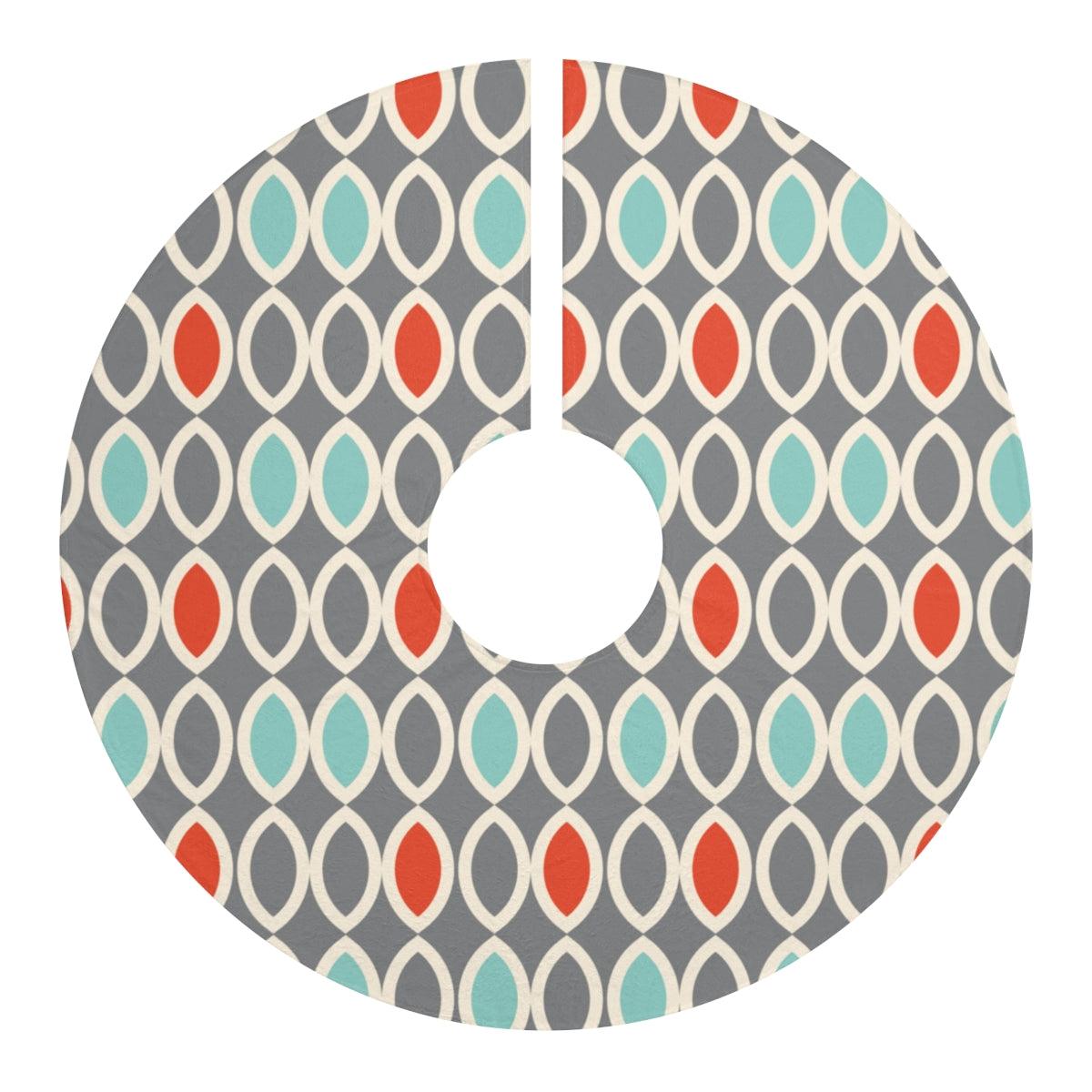 Mid Century Modern Ovals Gray, Blue & Orange Christmas Tree Skirt | lovevisionkarma.com