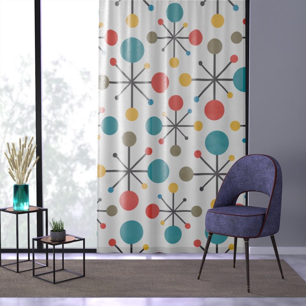 Retro Atomic Burst Mid Century Multicolor Sheer Window Curtain | lovevisionkarma.com