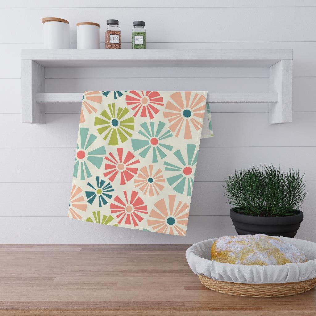 Retro Mid Mod Flowers Multicolor Cotton Kitchen Towel | lovevisionkarma.com