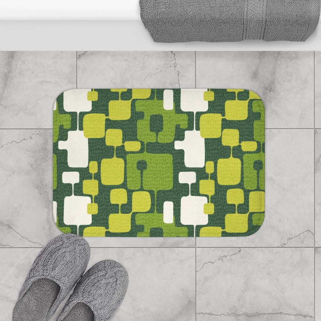 Retro Abstract Mid Century Modern Green Bath Mat | lovevisionkarma.com