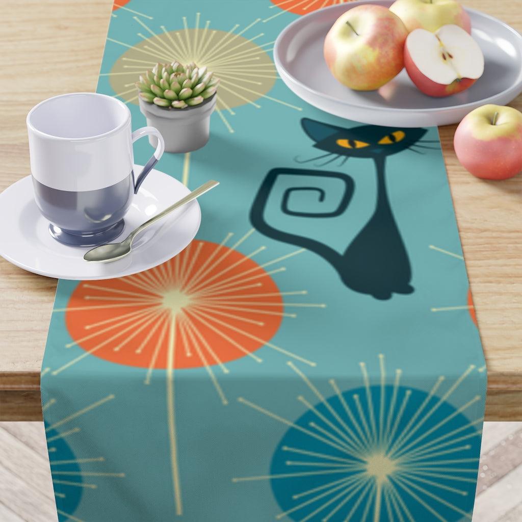 Retro Atomic Cat Mid Century Mod Multicolor Table Runner | lovevisionkarma.com