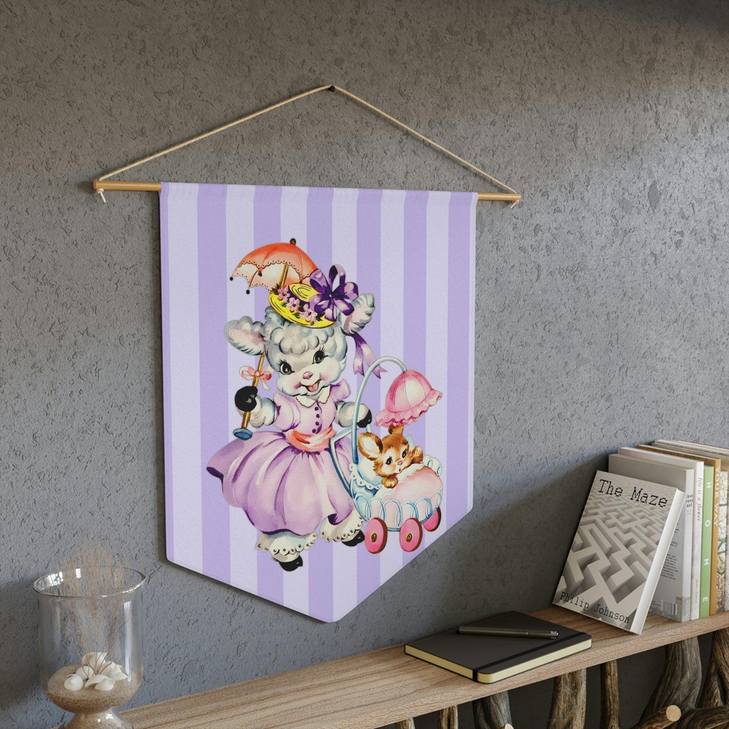 Vintage Kitsch Lamb & Bunny Easter MCM Purple Wall Pennant | lovevisionkarma.com