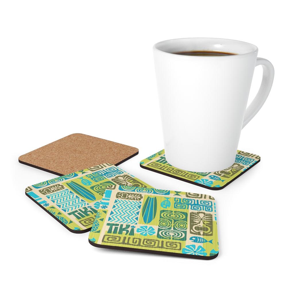 Retro 1960's Tiki Style MCM Green, Blue & Brown Coaster Set | lovevisionkarma.com