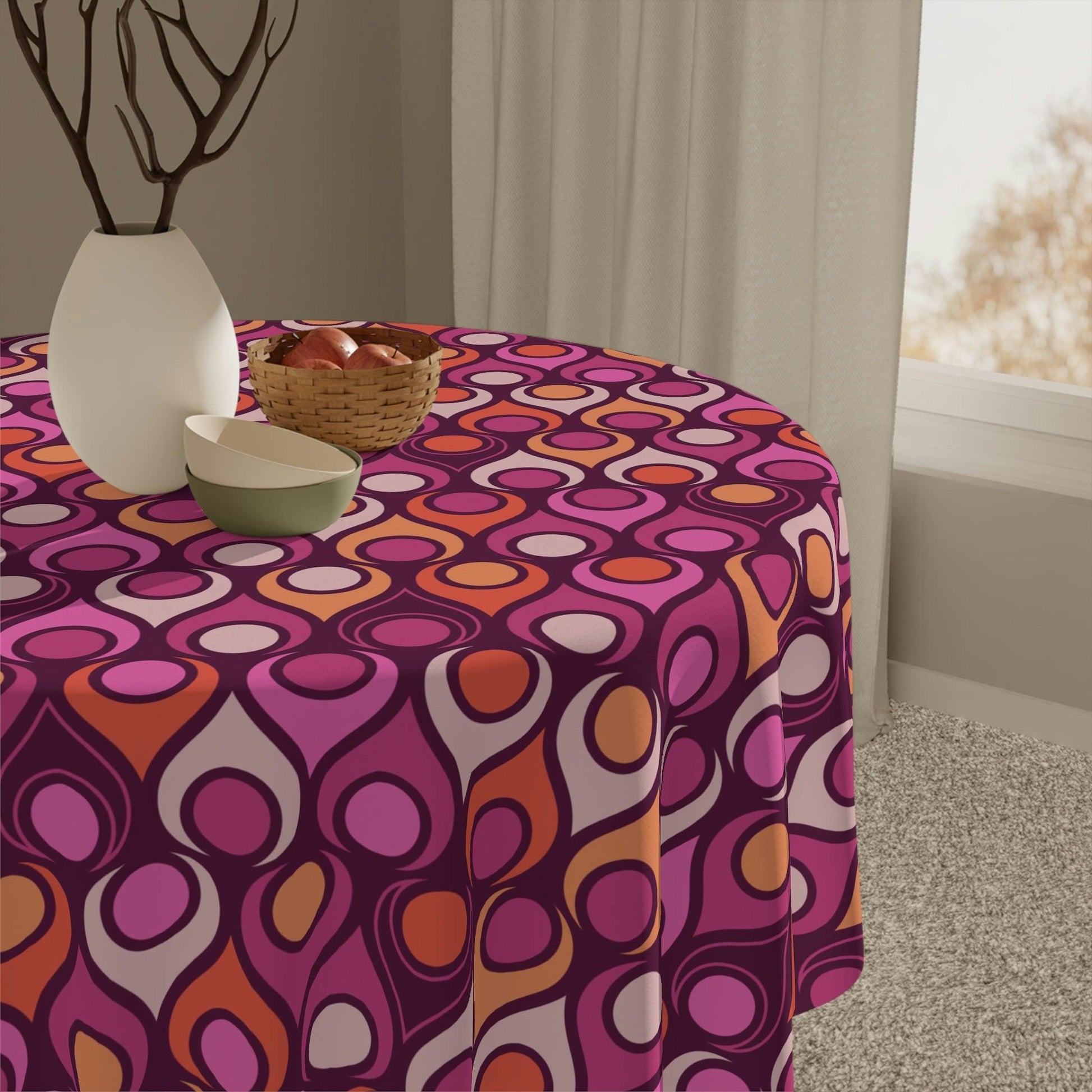 Retro Groovy Mod MCM Magenta Purple Tablecloth | lovevisionkarma.com