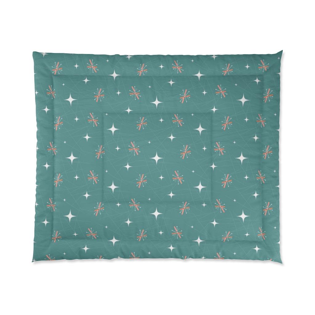 Atomic Burst Mid Century Mod Teal & Pink Comforter | lovevisionkarma.com
