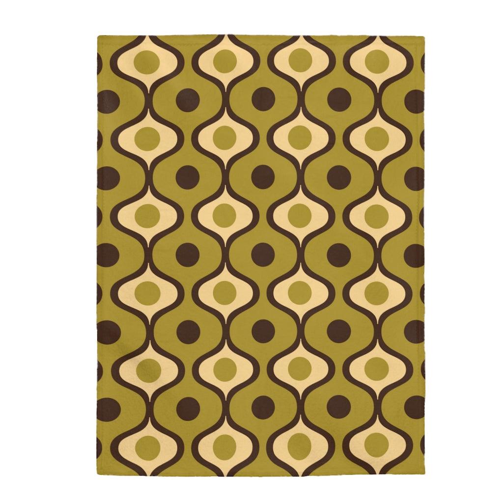 Retro Mid Century Geometric Green & Brown Velveteen Lightweight Blanket | lovevisionkarma.com