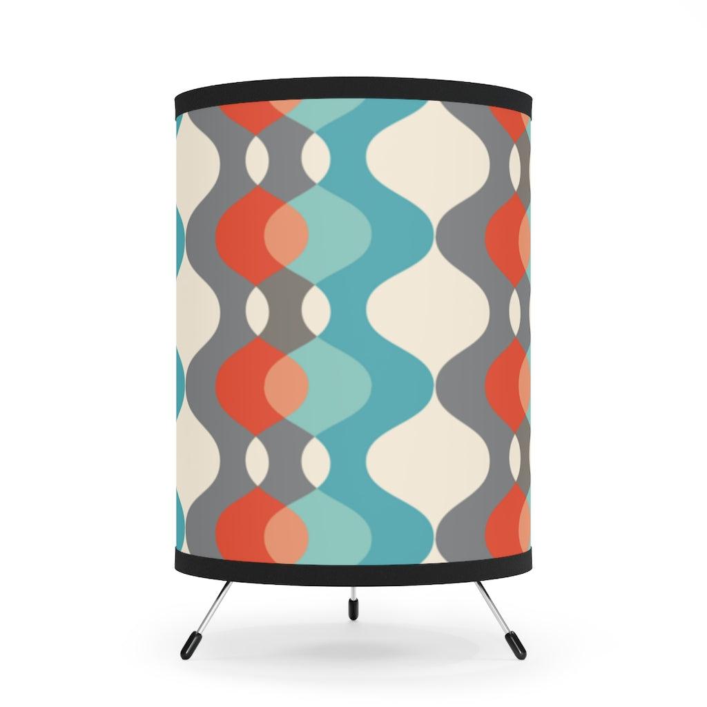 Mid Century Mod Abstract Blue, Gray & Orange Tripod Accent Lamp | lovevisionkarma.com