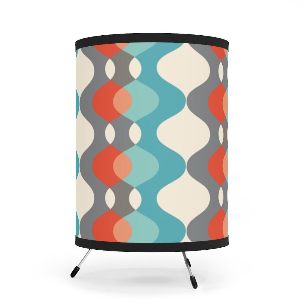 Mid Century Mod Abstract Blue, Gray & Orange Tripod Accent Lamp | lovevisionkarma.com