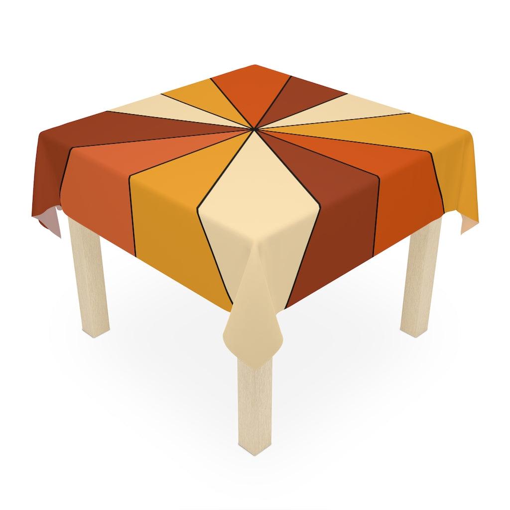 Boho Burst Orange and Yellow Retro Square Tablecloth | lovevisionkarma.com