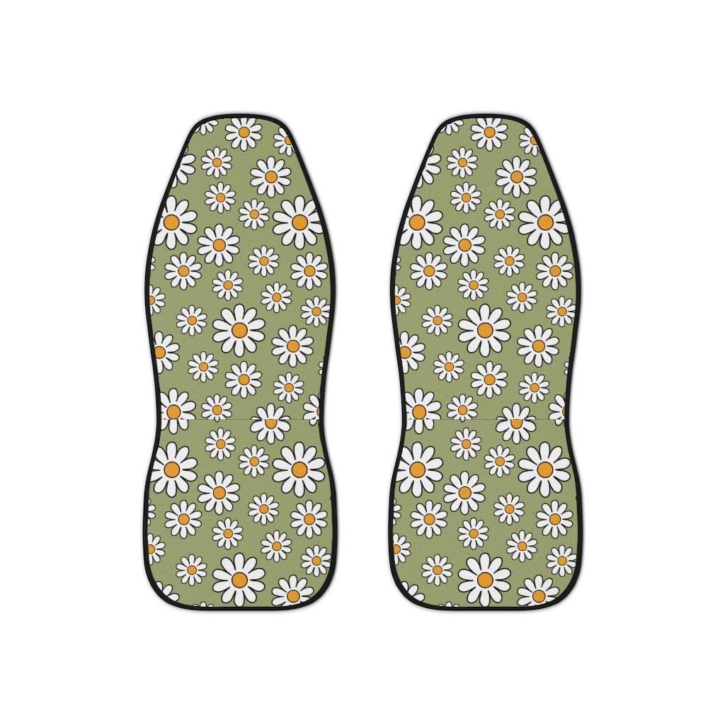 Retro Boho Daisy Sage Green MCM Car Seat Covers | lovevisionkarma.com