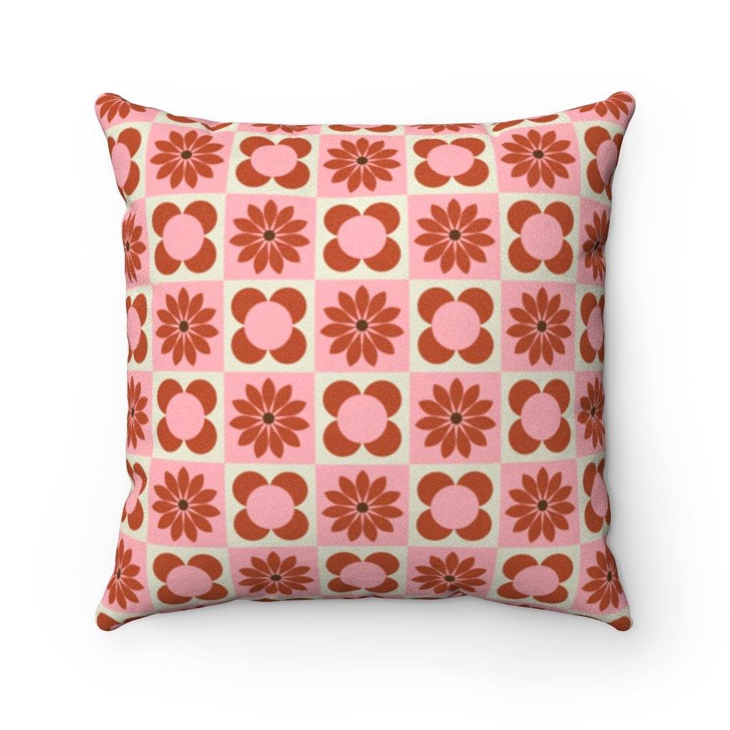 Retro Mod Flowers 60s Pink & Rust MCM Pillow | lovevisionkarma.com