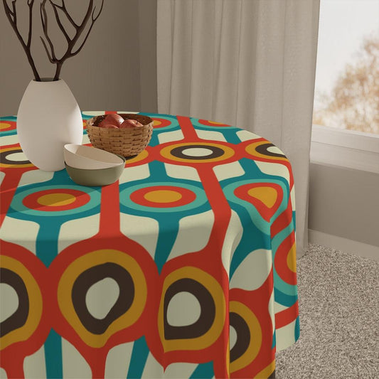Mid Century Modern Retro Circles Multicolor Tablecloth | lovevisionkarma.com