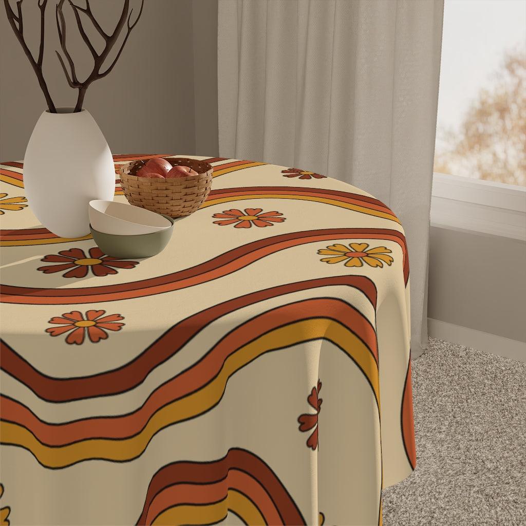 Retro Boho Flowers and Rainbows Multicolor MCM Tablecloth | lovevisionkarma.com