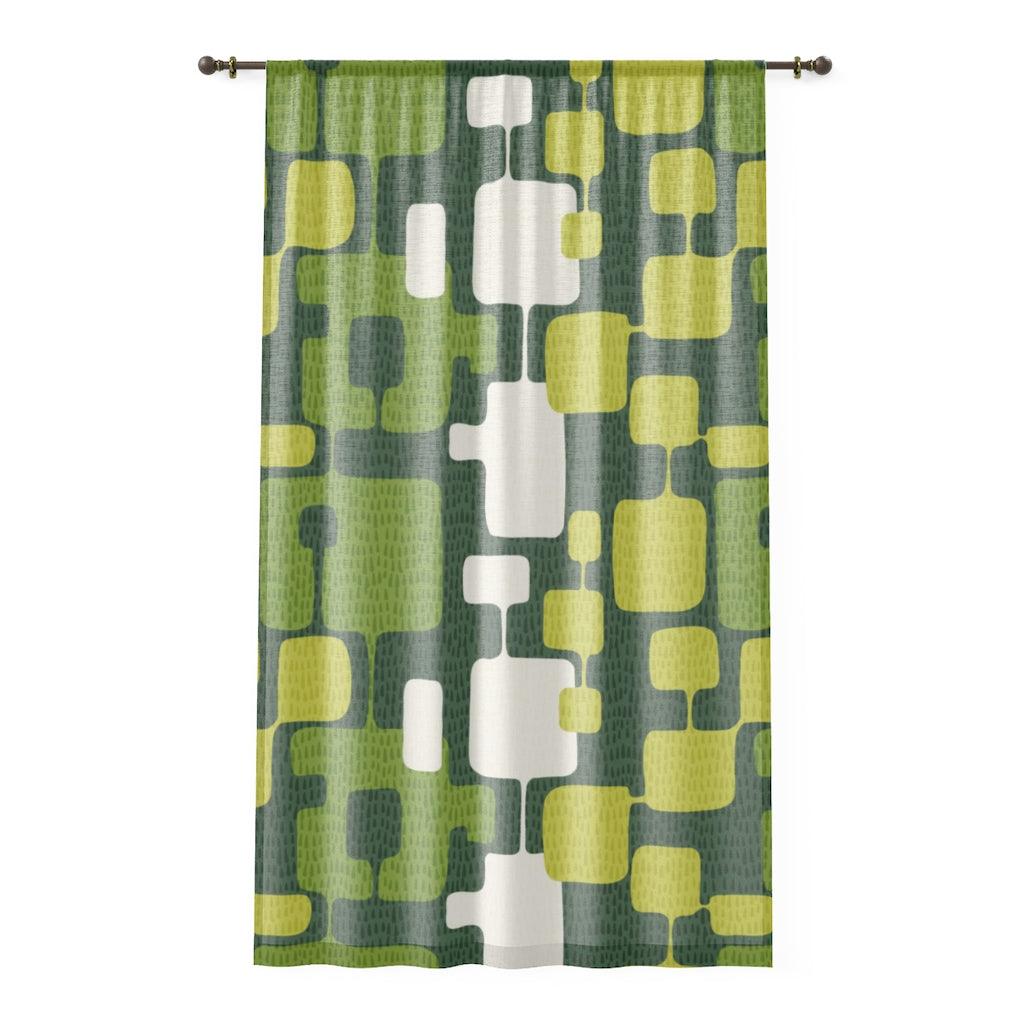 Retro Mid Century Mod Abstract Green Sheer Window Curtain | lovevisionkarma.com