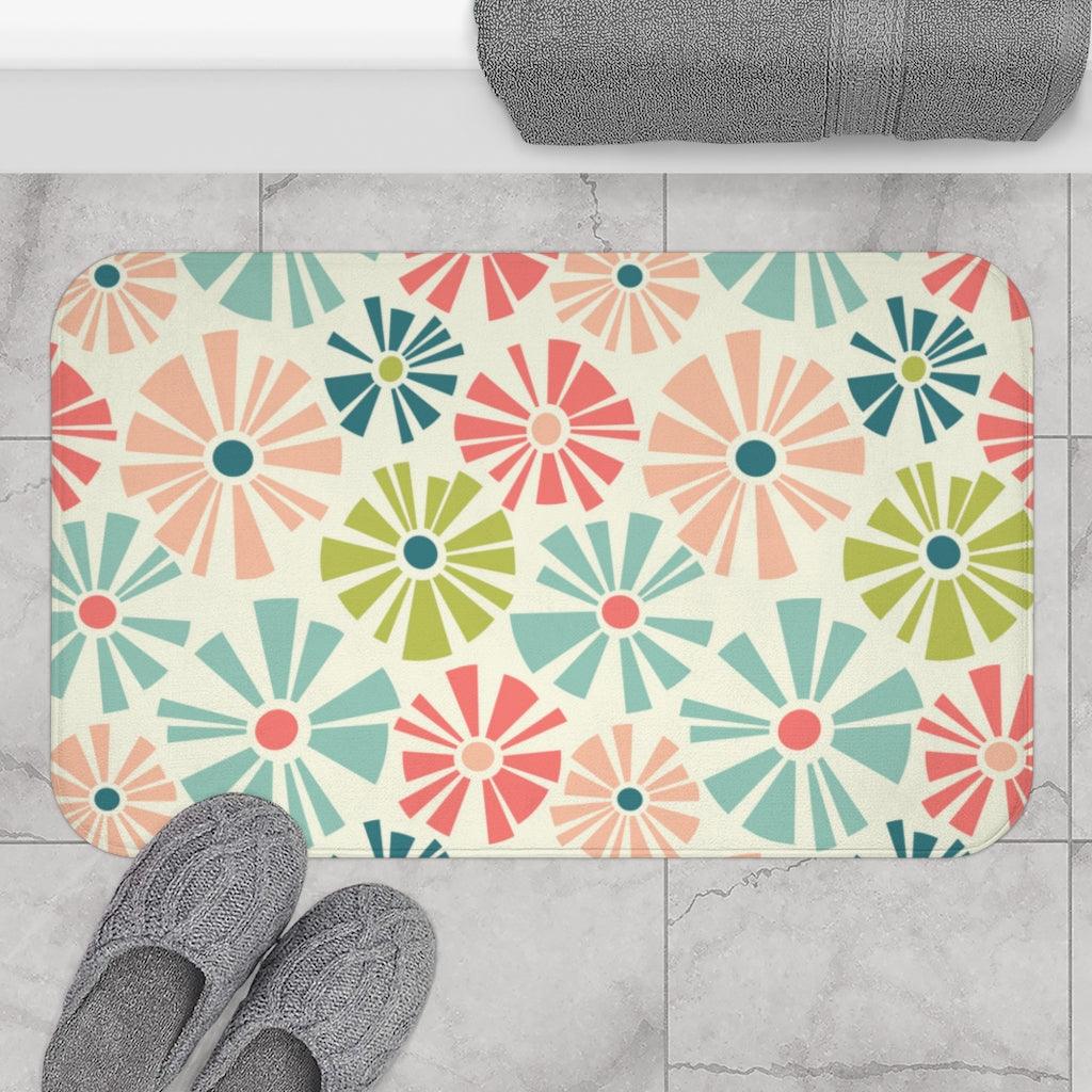 Retro Mod Boho Flowers Multicolor MCM Bath Mat | lovevisionkarma.com
