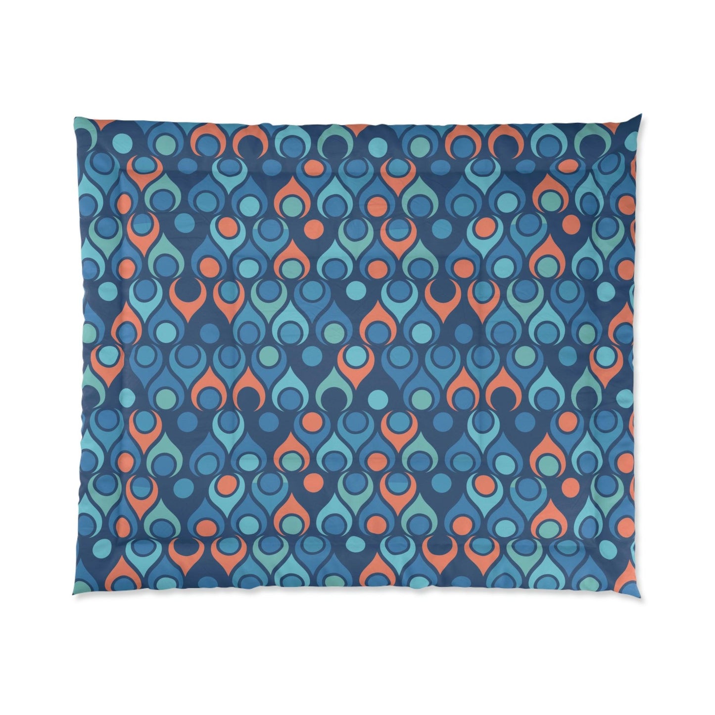 Retro Mid Century Mod Geometric Blue & Coral Orange Comforter | lovevisionkarma.com