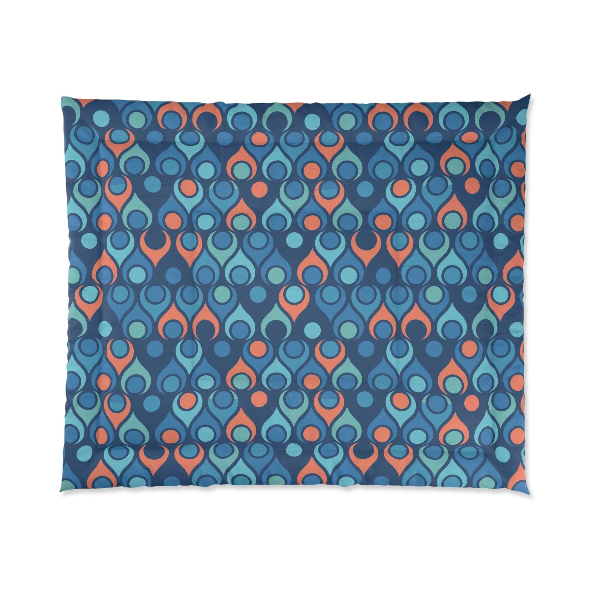 Retro Mid Century Mod Geometric Blue & Coral Orange Comforter | lovevisionkarma.com