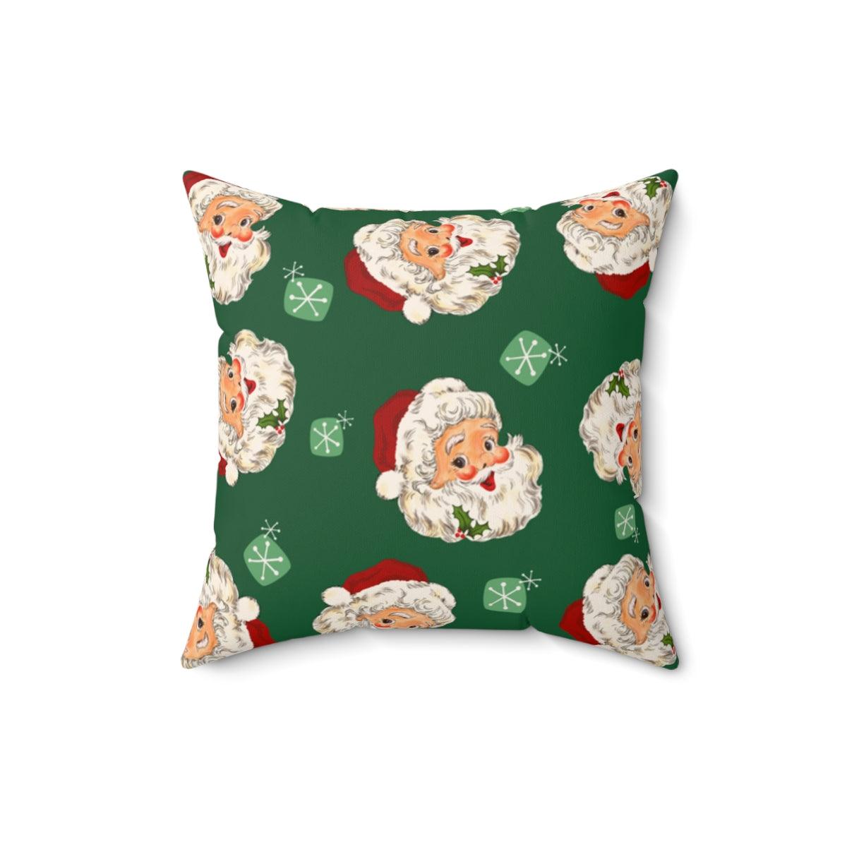 Vintage Style Santa Retro MCM Green Christmas Pillow | lovevisionkarma.com