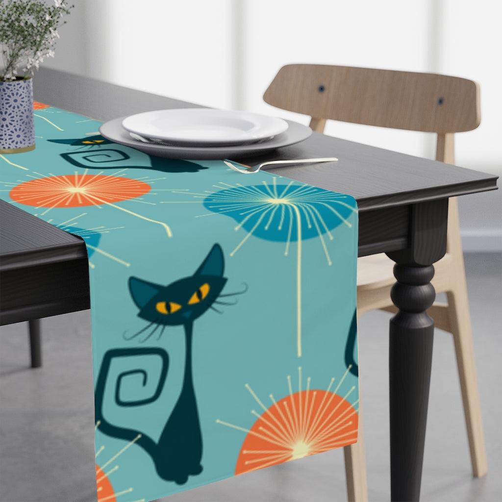 Retro Atomic Cat Mid Century Mod Multicolor Table Runner | lovevisionkarma.com