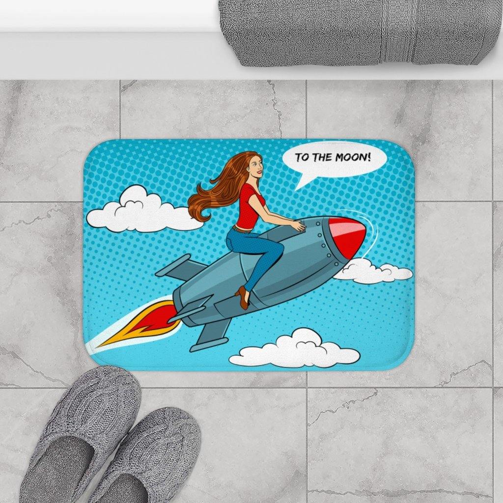 "Stonks" Female Comic Pop Art Funny Bath Mat | lovevisionkarma.com