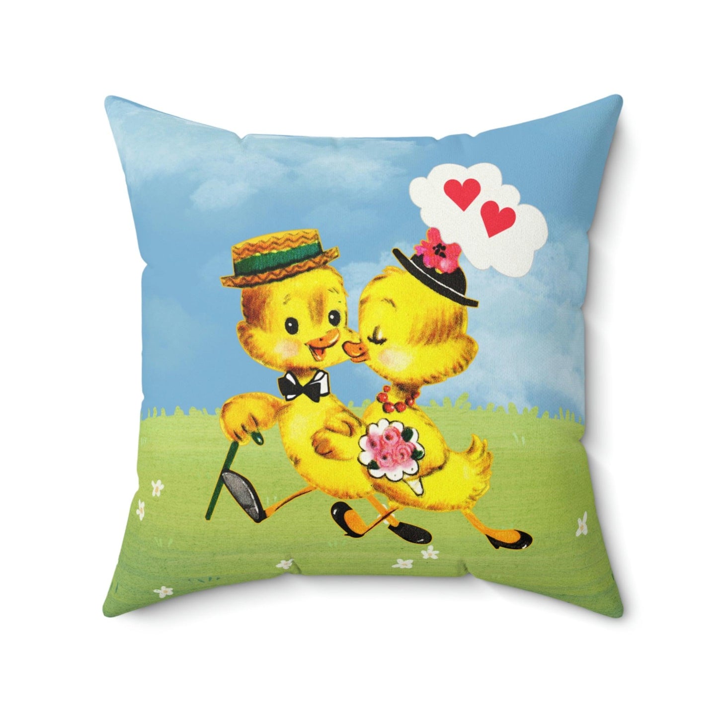 Retro Easter Vintage Chicks Kitschy Cute Throw Pillow | lovevisionkarma.com