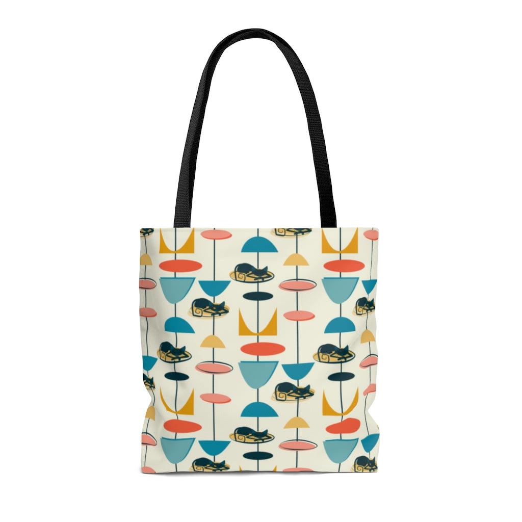 Mid Century Retro Atomic Cat Tote Bag | lovevisionkarma.com