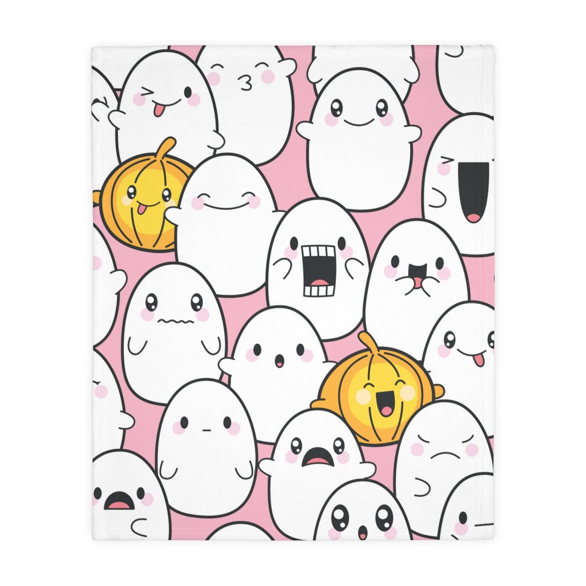 Kawaii Ghosts & Pumpkins Halloween Minky Blanket (Two-sided print) | lovevisionkarma.com
