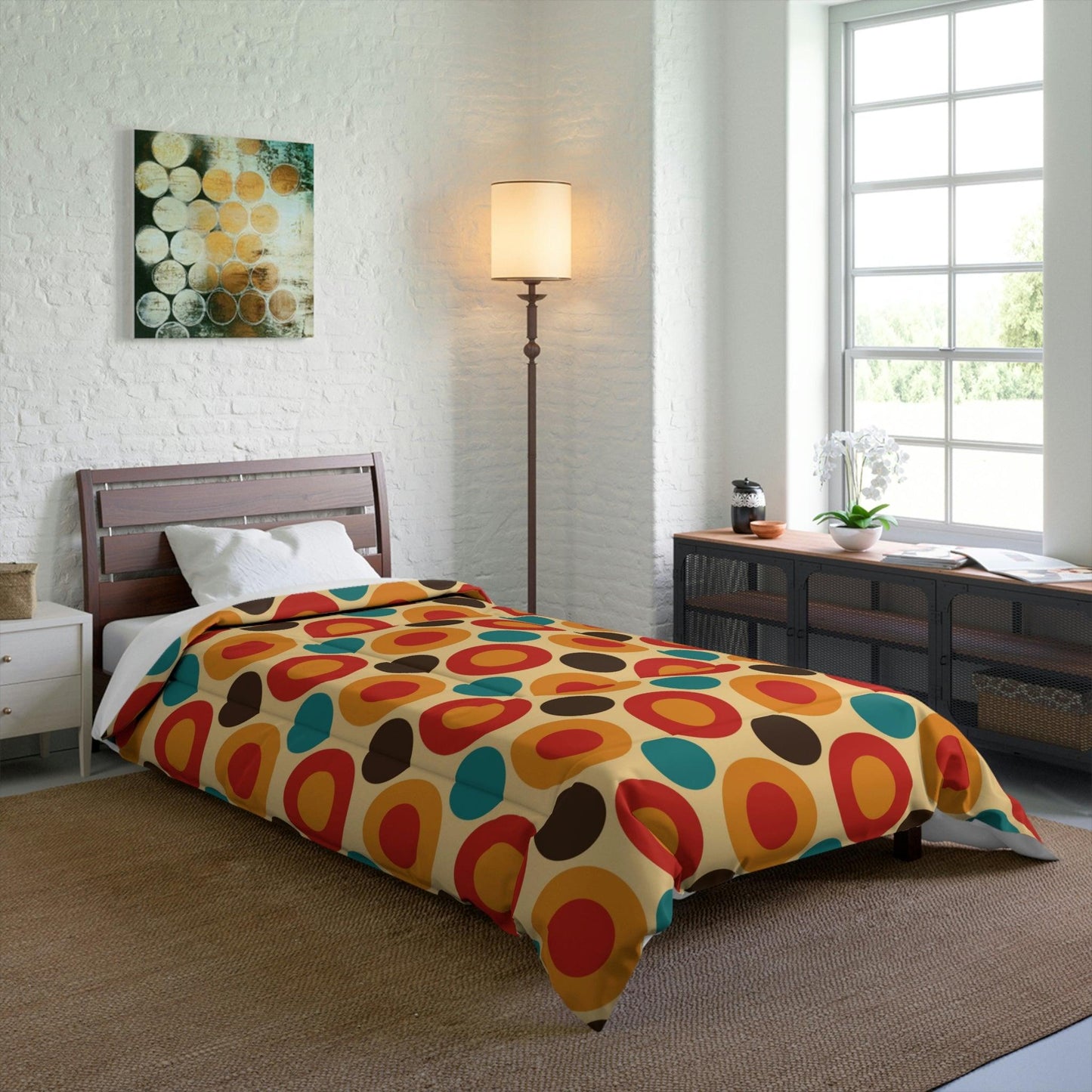 Retro 60s 70s Mod Circles Mid Century Multicolor Comforter | lovevisionkarma.com