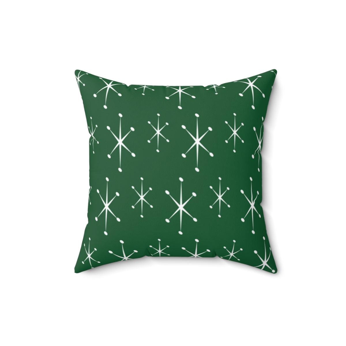 Retro Atomic Bursts Green MCM Christmas Pillow | lovevisionkarma.com