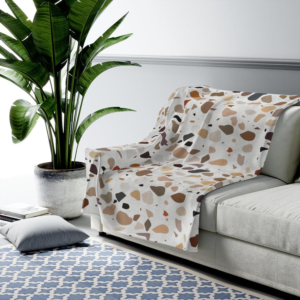 Terrazzo Print Brown Modern Minimalist Velveteen Lightweight Blanket | lovevisionkarma.com