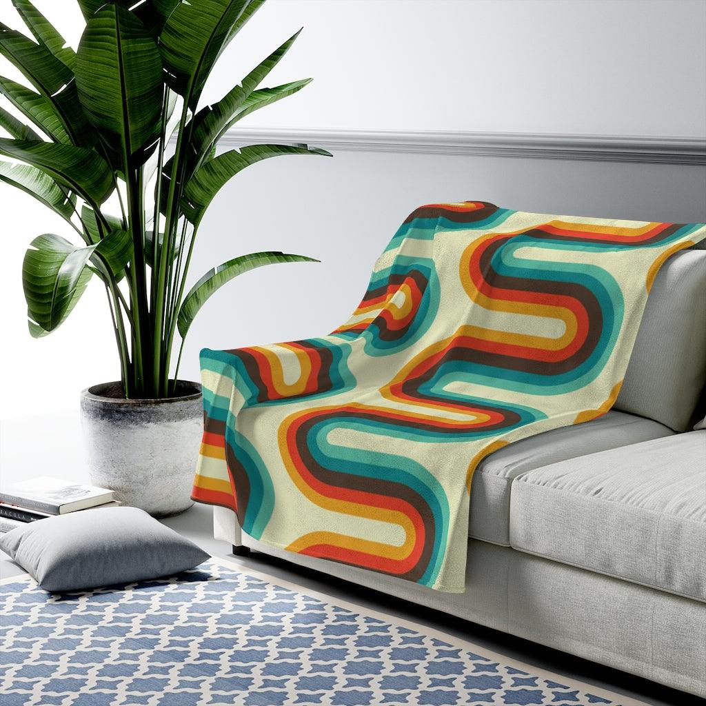 Retro 60s Groovy Waves Multicolor Velveteen Lightweight Blanket | lovevisionkarma.com