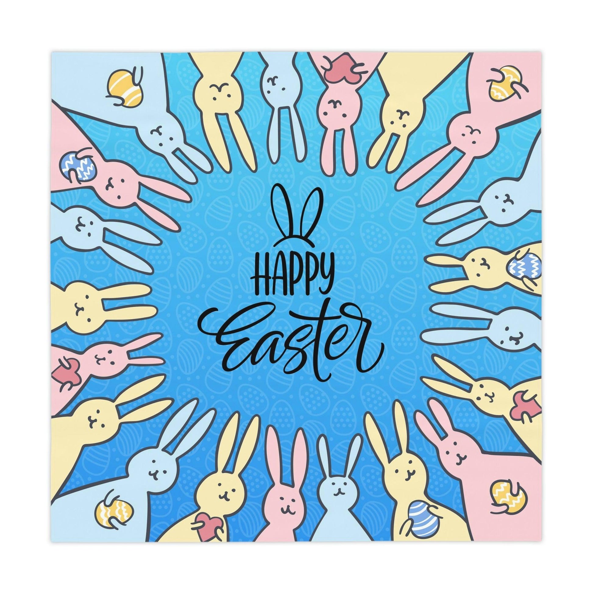 Cute Bunnies Easter Blue Square Tablecloth | lovevisionkarma.com