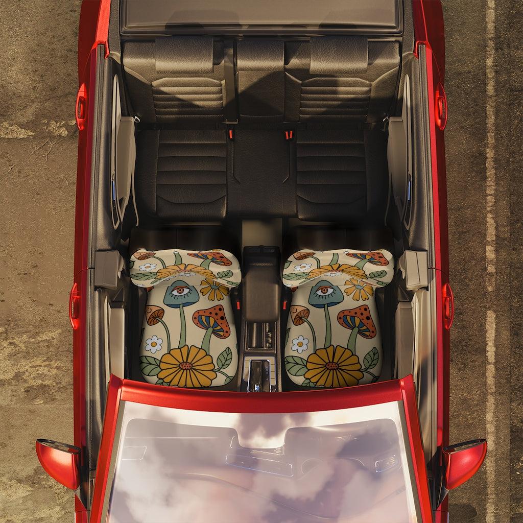 Boho Trippy Mushroom & Flowers Hippie Cottagecore MCM Car Seat Covers | lovevisionkarma.com