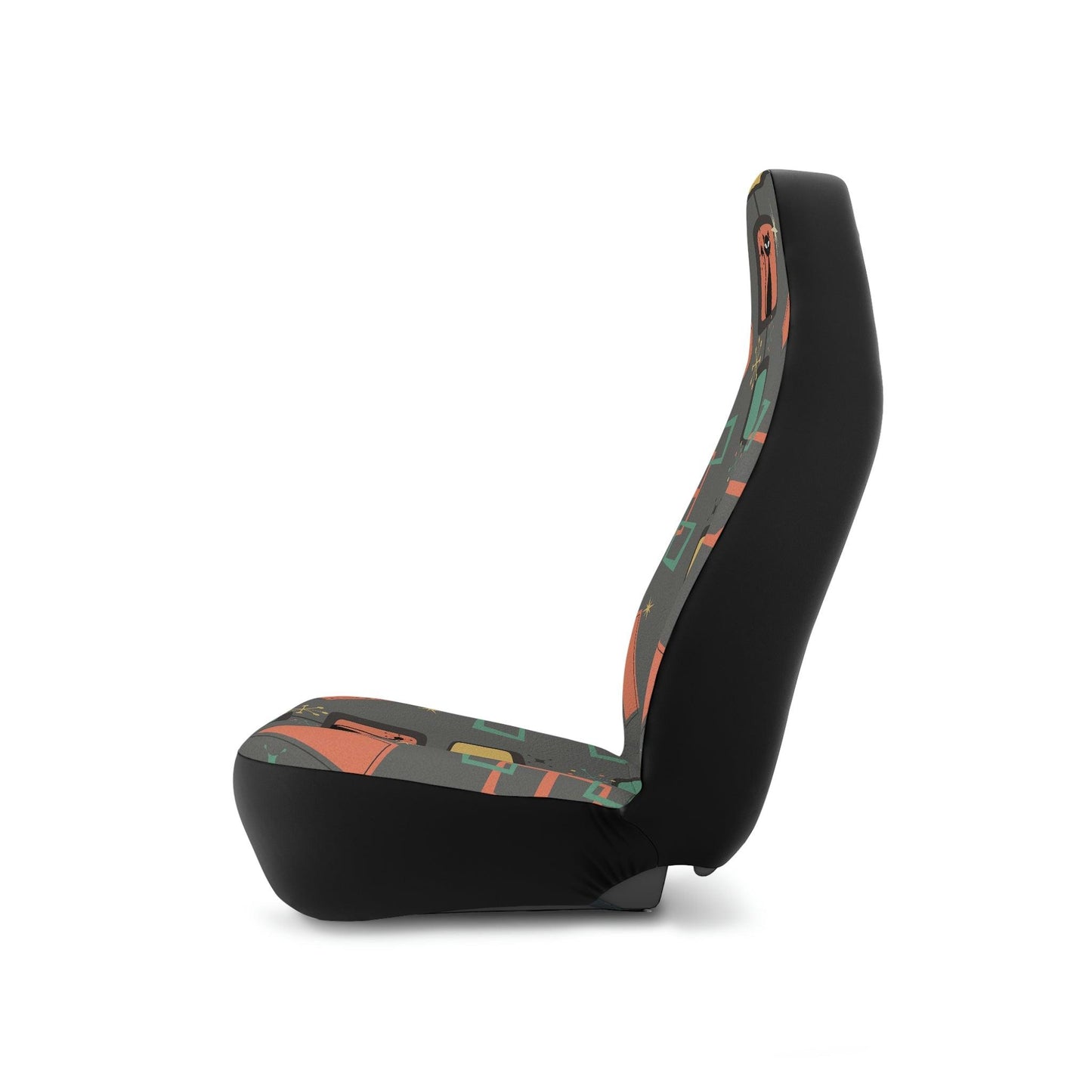 Retro 50s Atomic Cat Mid Century Gray & Coral Car Seat Covers | lovevisionkarma.com